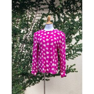 Gloria Sachs New York hot pink/fuchsia heart print crew neck blouse
